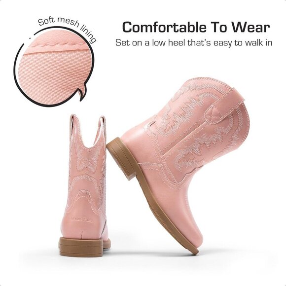 Kids Cowboy Boots Toddler Boys Girls Western Square Toe Mid Calf - Picture 5 of 6